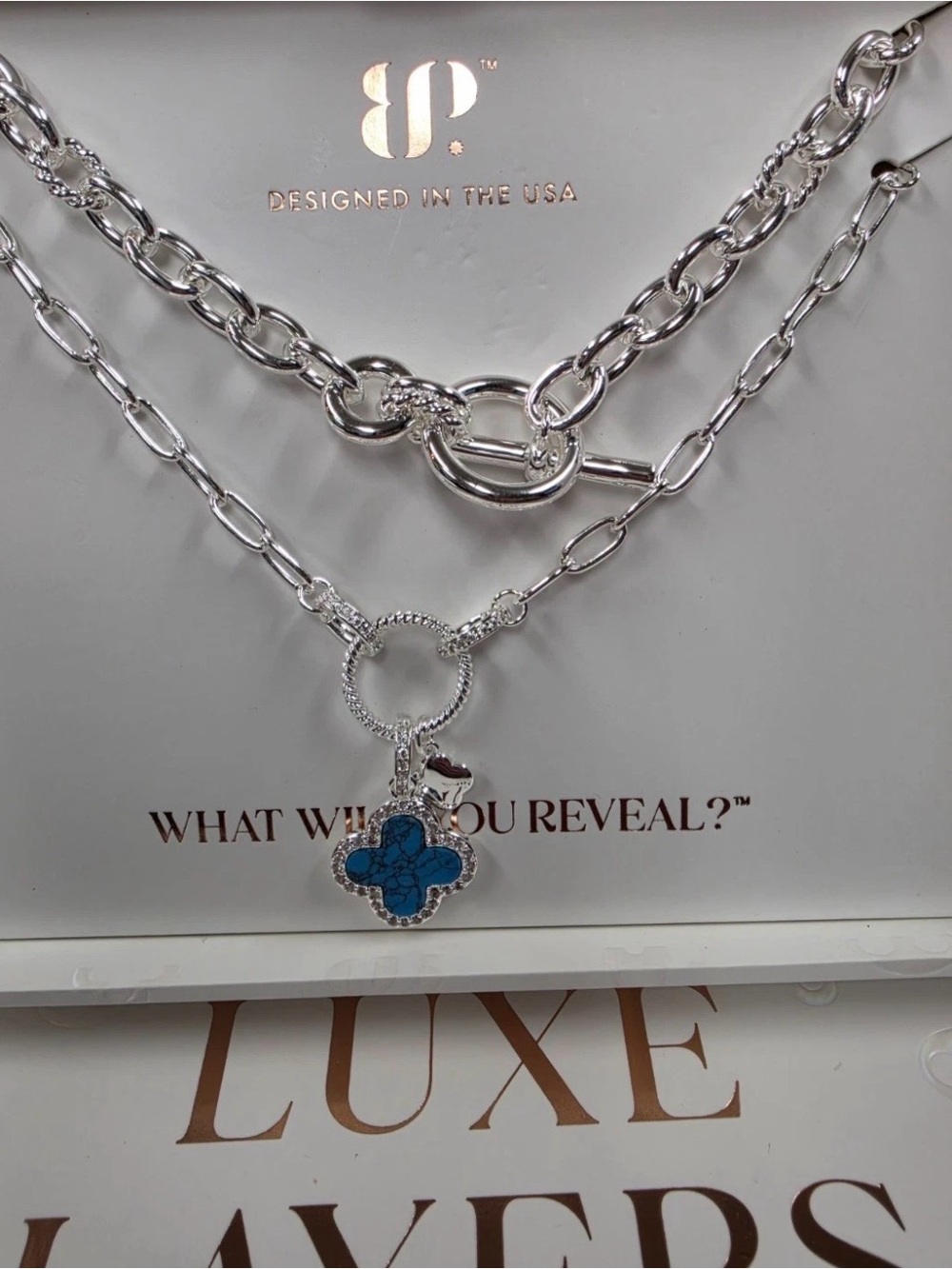 Bomb Party Luxe Layers Necklace set with Blue Clover Charm